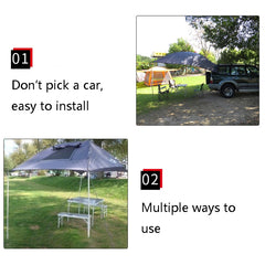 LADUTA Outdoor Self-Driving Tour Barbecue Camping Car Side Tent Car Tail Extension Tent Supplies, Grey Blue, Painted Silver