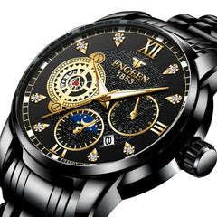 FNGEEN 2166 Men Three-eye Hollow Quartz Watch Student Sports Electronic Watch, Black Steel Black Surface Gold Nails, Between Gold Black Surface, Between Gold Blue Surface, Between Gold White Surface, White Steel White Surface, White Steel Blue Surface ...