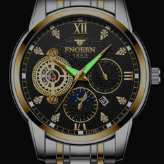 FNGEEN 2166 Men Three-eye Hollow Quartz Watch Student Sports Electronic Watch, Black Steel Black Surface Gold Nails, Between Gold Black Surface, Between Gold Blue Surface, Between Gold White Surface, White Steel White Surface, White Steel Blue Surface ...