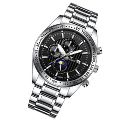 FNGEEN 5800 Men Three Eyes and Six Pins Watch Student Quartz Watch, Black Steel Black Surface, Black Steel White Surface, White Steel Black Surface, White Steel White Surface, Black Leather Black Steel Black Surface                                     ...