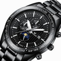 FNGEEN 5800 Men Three Eyes and Six Pins Watch Student Quartz Watch, Black Steel Black Surface, Black Steel White Surface, White Steel Black Surface, White Steel White Surface, Black Leather Black Steel Black Surface                                     ...
