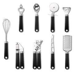 9 in 1 Plastic Handle Stainless Steel Kitchen Utensils Household Gadget Set, Cyan, Black