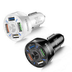 BK-358 3A QC3.0 4USB Car Charger One For Four Mobile Phone Car Charger, Black, White