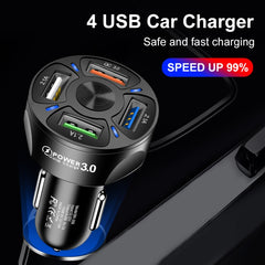 BK-358 3A QC3.0 4USB Car Charger One For Four Mobile Phone Car Charger, Black, White