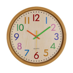 12 Inch Living Room Creative Color Wood Grain Wall Clock Quartz Clock  Classroom Children  Personality Wall  Clock, Wood Grain Wall Clock