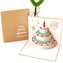 2 PCS 3D Three-Dimensional Cake Birthday Card Children Handmade Gift Small Card, Red Cover, Golden Cover