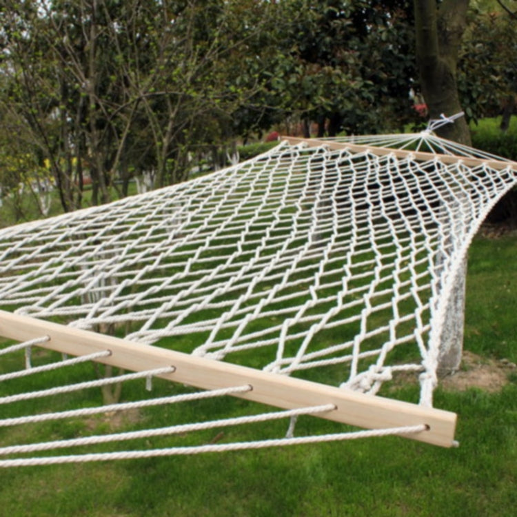 Outdoor Mesh Hammock Cotton Thread Solid Wood Stick Hammock Indoor Swing, Size: 200x80cm, 200x80cm White