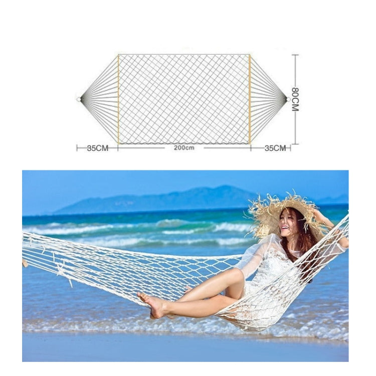 Outdoor Mesh Hammock Cotton Thread Solid Wood Stick Hammock Indoor Swing, Size: 200x80cm, 200x80cm White