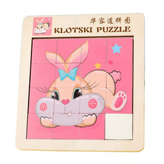 2 PCS Cartoon Animal Double-Sided Klotski Puzzle Children Wooden Toy Early Education Jigsaw Puzzle, Rabbit, Dolphin, Giraffe, Dinosaur, Elephant, Panda, Unicorn, Fox, White Bear, Zebra, Lion, Tiger