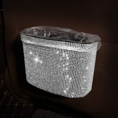 Car-Studded Trash Can Personality Car Hanging Trash Bag Multi-Function Car Storage Box, Colorful Diamonds, White Diamonds
