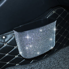 Car-Studded Trash Can Personality Car Hanging Trash Bag Multi-Function Car Storage Box, Colorful Diamonds, White Diamonds