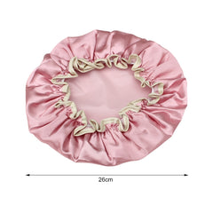 Lovely Thick Women Satin Colorful Double Waterproof Hair Cover Bathing Cap, Pink, Gold, Grey