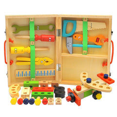 Wooden Simulation DIY Children Cartoon Toolbox Toys Play House Early Education Toys, Cartoon Toolbox Toys