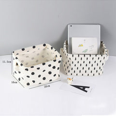 2 PCS Canvas Desktop Storage Basket Sundries Storage Box with Handle, Cross, Star, Tree, Black spot