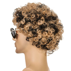 Men Wig Curls Hair Chemical Fiber Headgear