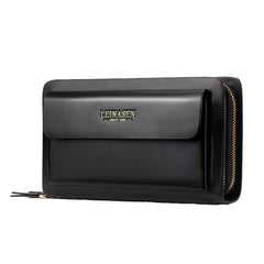 LEINASEN A82 Handbag Men Business Clips Long Big Capacity Casual Multi-Card Zipper, Black, Brown