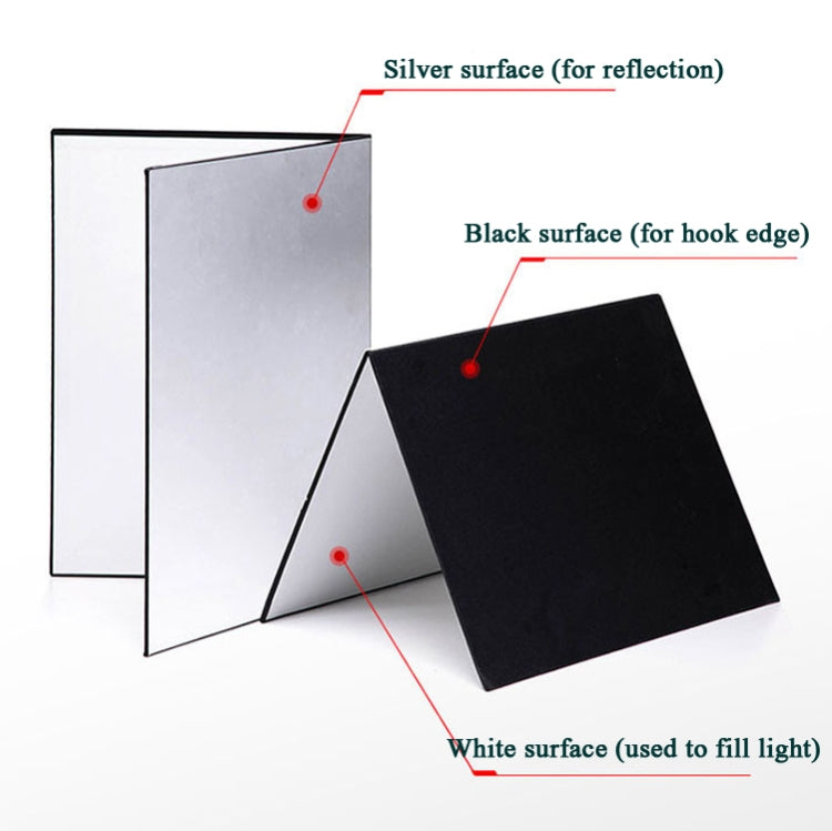 2 PCS 3-in-1 Reflective Board White + Black + Silver A4 Cardboard Folding Light Diffuser Board, 3-in-1 A4 Cardboard