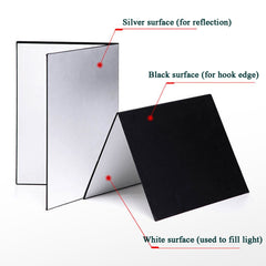 2 PCS 3-in-1 Reflective Board White + Black + Silver A4 Cardboard Folding Light Diffuser Board, 3-in-1 A4 Cardboard