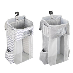 Baby Crib Hanging Bag Multifunctional Detachable Bed Diaper Toy Storage Bag, Gray Snow, Gray Stripe