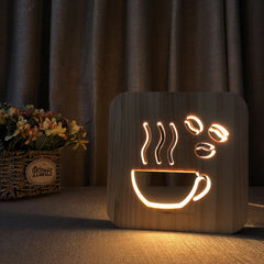 FS-T1879W 2.5W 3D Coffee LED Wooden Table Lamp Bedroom Night Light, Coffee