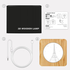 FS-A2821-02W Eiffel Tower Shape USB Solid Wood Table Lamp LED Night Light, Eiffel Tower