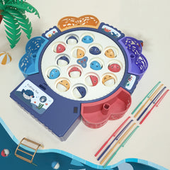 Magnetic Fishing Toy Children Educational Multifunctional Music Rotating Fishing Plate, Blue Battery Style+15 Fish 4 Rods, Pink Battery Style+15 Fish 4 Rods, Blue Charging Style+15 Fish 4 Rods, Blue Battery Style+24 Fish 5 Rods                         ...