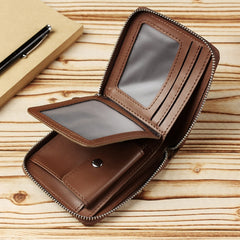 WEIXIER W98 Men Hand Take Short Wallet Zipper Bag, Dark Brown, Khaki, Black