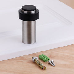 Rubber Anti-Collision Door Gear Punching Stainless Steel Round Door Resistant Home Floor-Shaped Cylindrical Door Touch, 80mm With Plastic Head Punch
