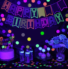 Fluorescent Party Decorations Fluorescent Letters Birthday Pull Flag Cake Insert Balloon Set, 54 In 1, 43 In 1