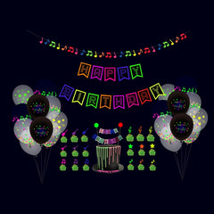 Fluorescent Party Decorations Fluorescent Letters Birthday Pull Flag Cake Insert Balloon Set, 54 In 1, 43 In 1