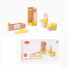 Onshine Pretend Play Scene DIY Role Playing Wooden Furniture Accessories, Style:, Children Room, Bathroom, Living Room