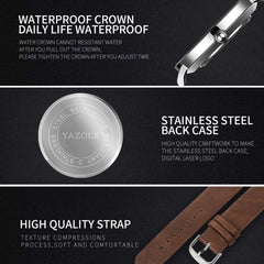 YAZOLE 503 Simple Line Pattern Dial Men Quartz Watch, Silver Shell Black Tray Black Belt, Silver Shell White Tray Black Belt, Silver Shell Black Tray Brown Belt, Silver Shell White Tray Brown Belt, Black Shell Black Tray Black Belt                     ...
