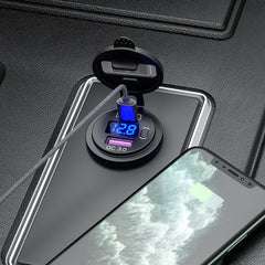 12V Modified Car USB Charger With Voltage Display PD QC3.0 Socket, With Terminal Blue Light, With Terminal Red Light, With Terminal Green Light, With 60cm Line Blue Light, With 60cm Line Red Light, With 60cm Line Green Light