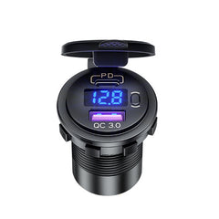 12V Modified Car USB Charger With Voltage Display PD QC3.0 Socket, With Terminal Blue Light, With Terminal Red Light, With Terminal Green Light, With 60cm Line Blue Light, With 60cm Line Red Light, With 60cm Line Green Light