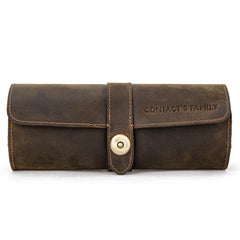 CONTACTS FAMILY CF1117  Retro Crazy Horse Texture Leather Watch Box Round Buckle Storage Box,Capacity: Can Hold 3 Watches, CF1117