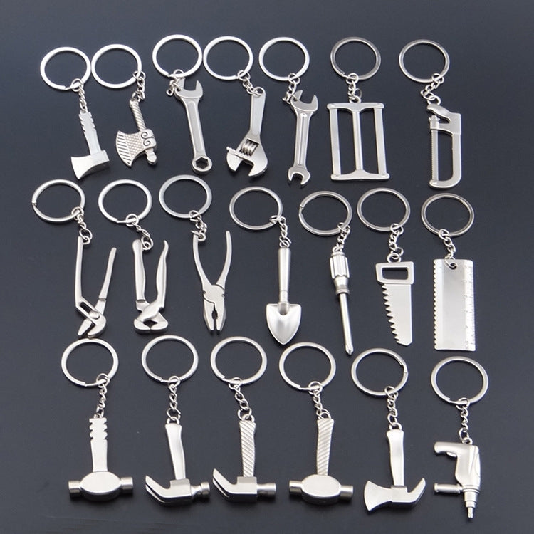 10 PCS Tool Metal Keychain Car Key Ring Pendant, H-394 Unilateral Pattern Hammer, H-390 Glossy Sheep Angle Hammer, H-397 Axe Claw Hammer, H-398 Electric Drill