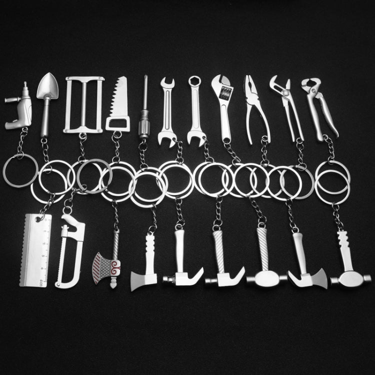 10 PCS Tool Metal Keychain Car Key Ring Pendant, H-394 Unilateral Pattern Hammer, H-390 Glossy Sheep Angle Hammer, H-397 Axe Claw Hammer, H-398 Electric Drill