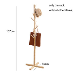 Solid Wood Floor Coat Rack Living Room Bedroom Clothes Organizing Storage Rack, White, Wood Color, Coffee