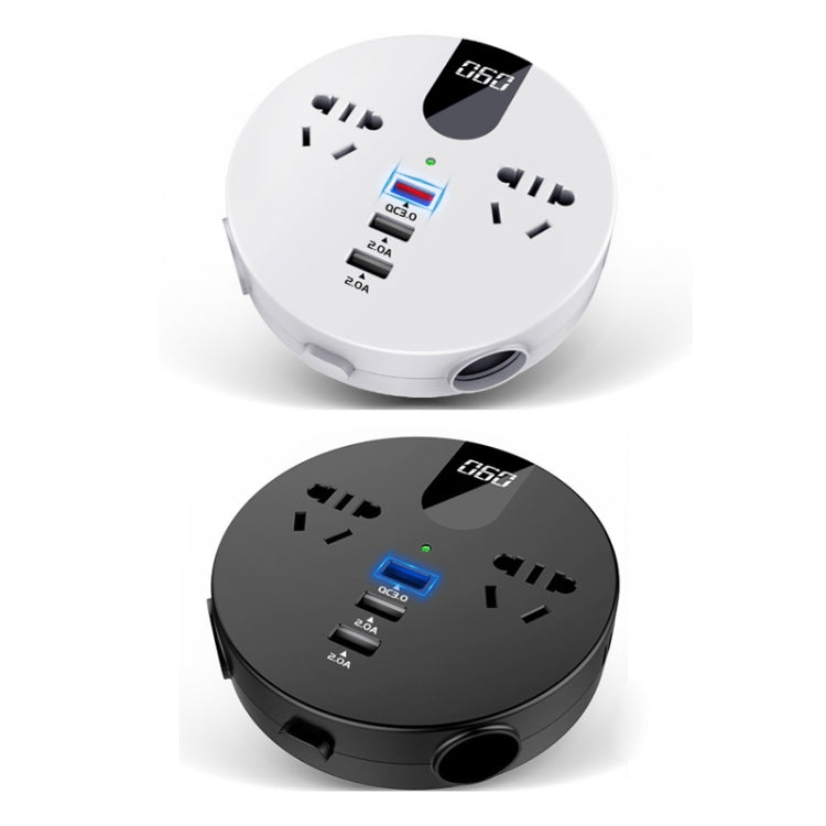 QC3.0 Car 12V 24V To 110V 220V Multi-function Inverter, White Round, Black Round