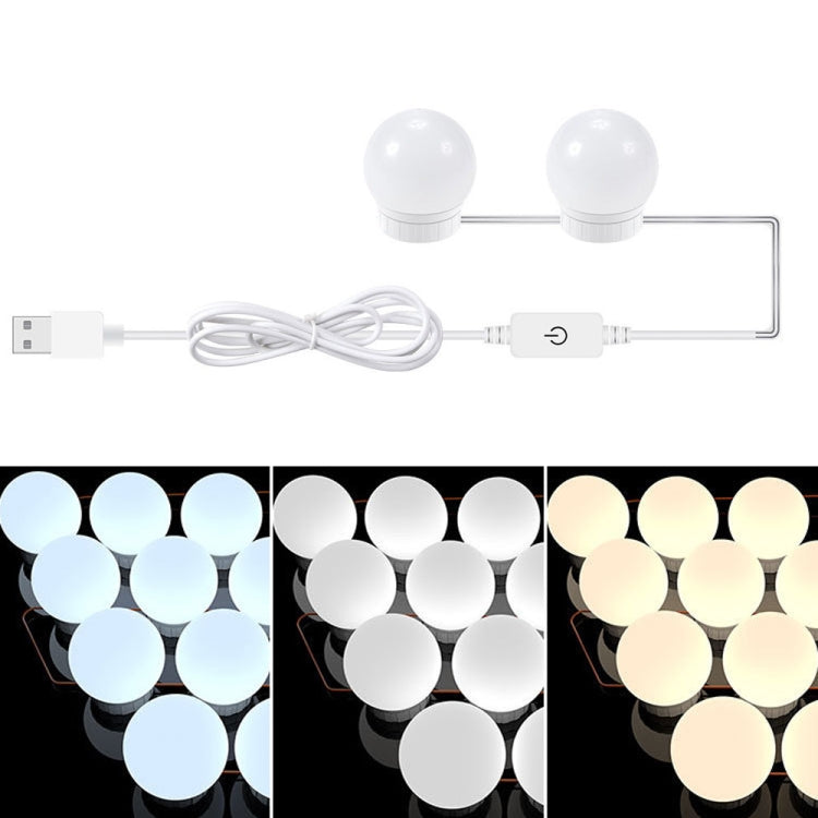3 Color Temperature Mirror Front Lamp USB Simple Bathroom Makeup Light Bulbs, 2 LEDs, 6 LEDs, 10 LEDs, 14 LEDs