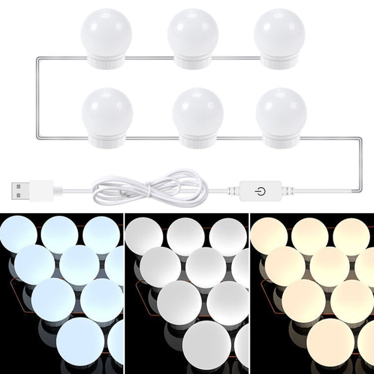 3 Color Temperature Mirror Front Lamp USB Simple Bathroom Makeup Light Bulbs, 2 LEDs, 6 LEDs, 10 LEDs, 14 LEDs