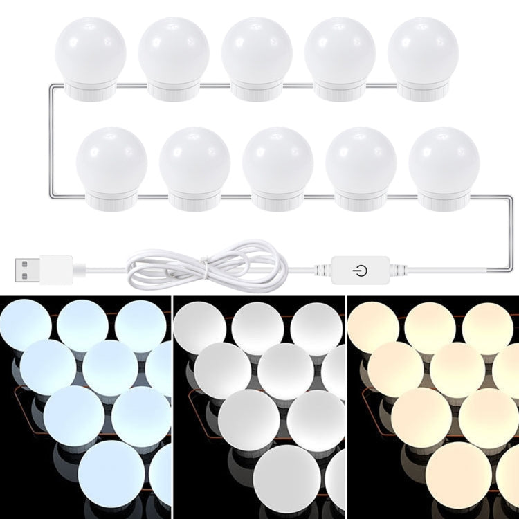 3 Color Temperature Mirror Front Lamp USB Simple Bathroom Makeup Light Bulbs, 2 LEDs, 6 LEDs, 10 LEDs, 14 LEDs