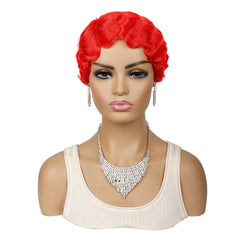 Ladies Short Hair Wig Retro Water Wave Curly Wig, 27 #, 51p #, 613 #, Red #