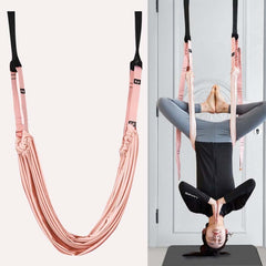 2 in 1 Home Yoga Hammock Indoor Stretching Sling Stretch Widening Yoga Strap + Door Buckle Storage Bag Set, Pink, Purple, Pine Green