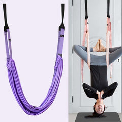2 in 1 Home Yoga Hammock Indoor Stretching Sling Stretch Widening Yoga Strap + Door Buckle Storage Bag Set, Pink, Purple, Pine Green