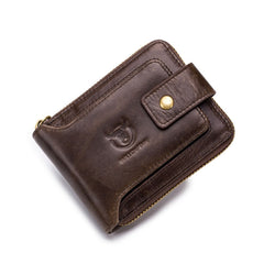 BUFF CAPTAIN 231 First Layer Cowhide Zipper Wallet Horizontal Leather Multiple-Card Thicken Album Wallet, Brown, Yellow Brown, Wise Black