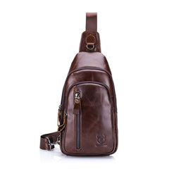 BUFF CAPTAIN 100 Men Leather Crossbody Shoulder Bag First-Layer Cowhide Multi-Function Sports Casual Chest Bag, Black, Brown, Yellow Brown