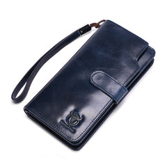 BULL CAPTAIN 028 Long Buckle Retro Cowhide Multi-Function Wallet (Black), Orange, Green, Blue, Red, Black, Brown