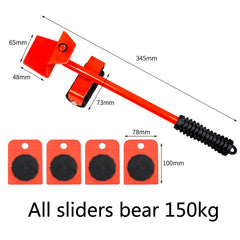 CY-0102 5 in 1 Household Moving Bed Heavy Object Moving Pulley Furniture Shifter Multifunctional Carrier, Red (150KG), Yellow (300KG), Silver (500KG), Red Black Pry Bar (150KG), Tank (100KG), Cartoon (100KG)