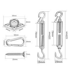 Outdoor Rectangle Shade Sail 304 Stainless Steel Accessories Outdoor Shade Flower Basket Screws Diamond Door Buckle, 24 PCS / M5 Set